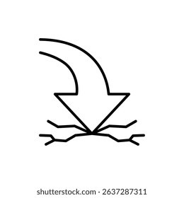 Outline Downward Crashing Arrow Icon Failure Line Art Impact and Crisis Symbol