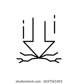Outline Downward Force Icon with Cracks Impact and Pressure Symbol Line Art Destructive Power