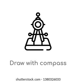 outline draw with compass vector icon. isolated black simple line element illustration from education concept. editable vector stroke draw with compass icon on white background