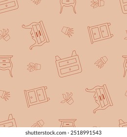 Outline Drawer Plant Furniture Vector Seamless Pattern illustration Design