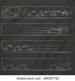 outline drawing about crashed hand drawn on chalk board  in the form of vectors.