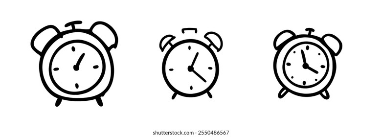 Outline drawing of an alarm clock, symbolizing time or punctuality.