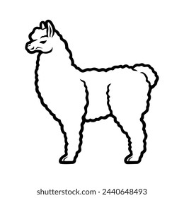 Outline drawing of an animal lama on a white background.