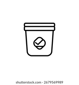 Desenho esquemático de um balde aprovado com uma marca de verificação, isolado em um fundo transparente, para aplicações de arte vetorial.