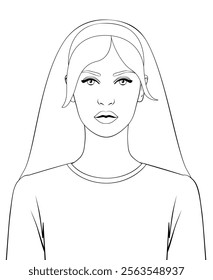 Outline drawing of a beautiful woman with long hair. Vector illustration