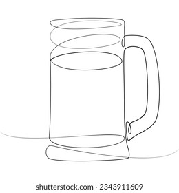 Outline drawing of a beer mug with one continuous line in a minimalist style. Sticker. Icon. Isolate