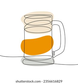 Outline drawing of a beer mug with one continuous line in a minimalist style. Sticker. Icon. Isolate