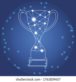 outline drawing of big ear trophy with line link and shiny star concept design vector illustrations