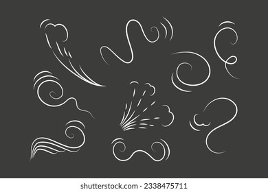 Outline drawing of a breath of wind.Wind blow  set in line style.Wave flowing illustration with hand drawn doodle cartoon style.