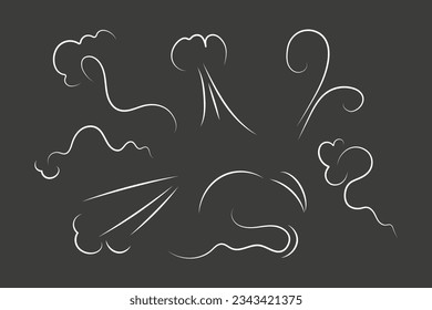 Outline drawing of a breath of wind.Wind blow  set in line style.Wave flowing illustration with hand drawn doodle cartoon style.