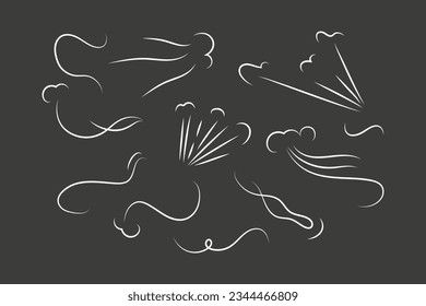 Outline drawing of a breath of wind.Wind blow  set in line style.Wave flowing illustration with hand drawn doodle cartoon style.