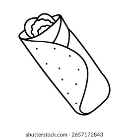Esbozo dibujando un burrito con los extremos doblados que llenan la comida del abrigo