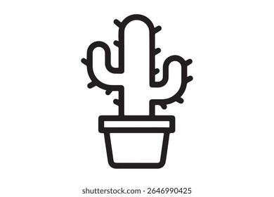 Outline drawing of a cactus in a pot on white background