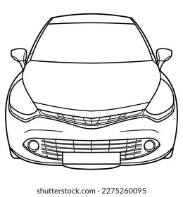 Outline drawing of a car from front view. Classic style. Vector outline doodle illustration. Design for print or color book