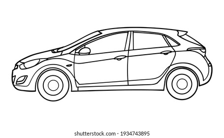 Outline Drawing Of A Car From Side View. Vector Doodle Illustration