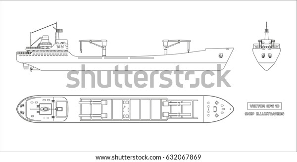 白い背景に貨物船の概略図 上面 側面 正面図コンテナー輸送 ベクターイラスト のベクター画像素材 ロイヤリティフリー