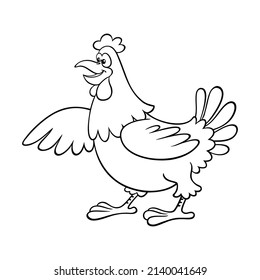 Outline drawing of a cartoon chicken. A stylized image of a funny mother hen.