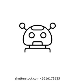 Outline drawing of a cartoon robot, icon design for digital platforms