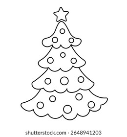 Outline drawing of christmas tree isolated on a white background. Editable stroke. Line thickness can be changed. Linear icon, vector illustration.	

