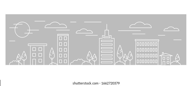 Outline Drawing Of A City On A Gray Background. Art Line. Vector Illustration