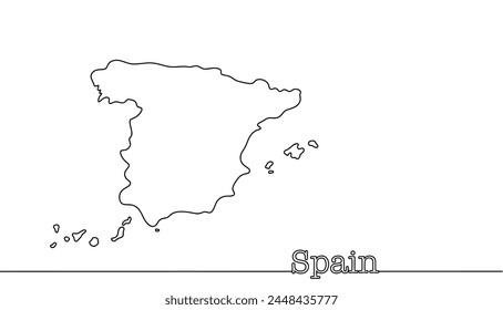 Outline drawing of the country Spain. A simple hand drawn drawing with a caption next to it. Vector.