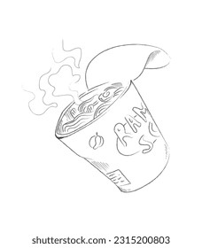 Outline drawing of cup noodles isolated in white background - EPS 10 vector