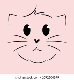 Outline Drawing Cute Cat Face 