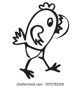  Outline drawing of a cute little rooster chick little boy, side view. Vector
