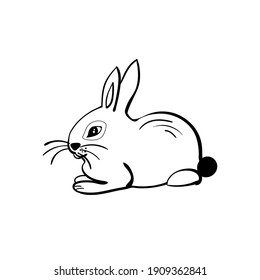 outline drawing cute rabbit hand drawn black and white bunny vector illustration
