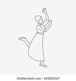 Outline drawing of dancing woman. Indian dance. Flat vector stock illustration