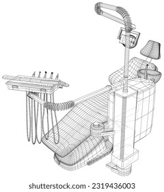 Esbozar la silla dental de dibujo. Representación vectorial de 3d. Las capas de líneas visibles e invisibles están separadas. Marco de cables