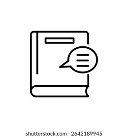 Outline Drawing Depicting A Book Accompanied By A Speech Bubble Icon