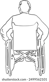 Outline drawing: A disabled man sitting in a wheelchair
