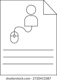 Eine Umrisszeichnung eines Dokuments mit einem Personensymbol, das mit einer Computermaus über drei horizontalen Linien verbunden ist