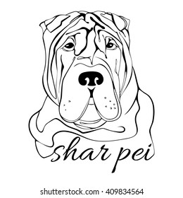 outline drawing of the dog's head and the words Shar pei