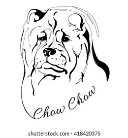 outline drawing of the dog's head and the words chow chow