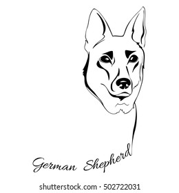 outline drawing of the dog's head and the words German Shepherd