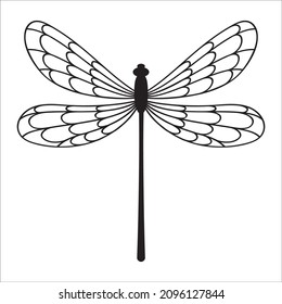 Outline drawing of dragonfly. Vector dragonfly drawn by black line.