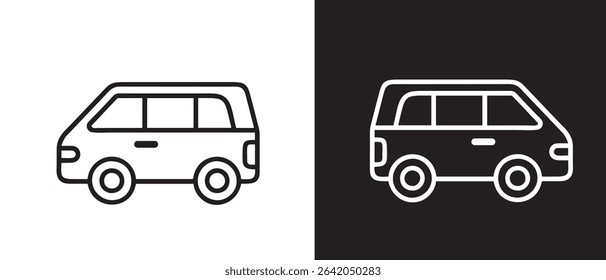 Outline drawing of a family van vehicle for transportation and travel with simple vector illustration style.