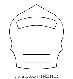 Outline drawing of firefighter helmet shield with space for text. Clipart image isolated on background.