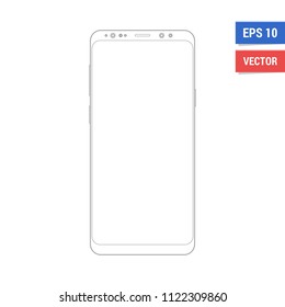 Outline drawing flat mock-up smartphone. Scale image any resolution