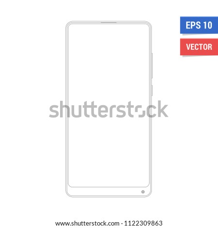 Outline drawing flat mock-up smartphone. Scale image any resolution