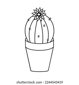 Outline drawing of a flowering cactus in a pot