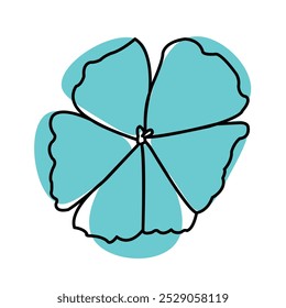 Outline drawing of a Forget me not flower in minimalist style with color spots; simple model hand drawing; Clip art isolated on white background
