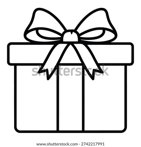 Outline drawing of a gift box with a neatly tied bow, ideal for birthday celebrations and present-giving themes.