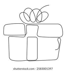 Outline drawing of gift box. Wrapped surprise package for Christmas or birthday party .Party and celebration. Gift box line art outline vector illustration.