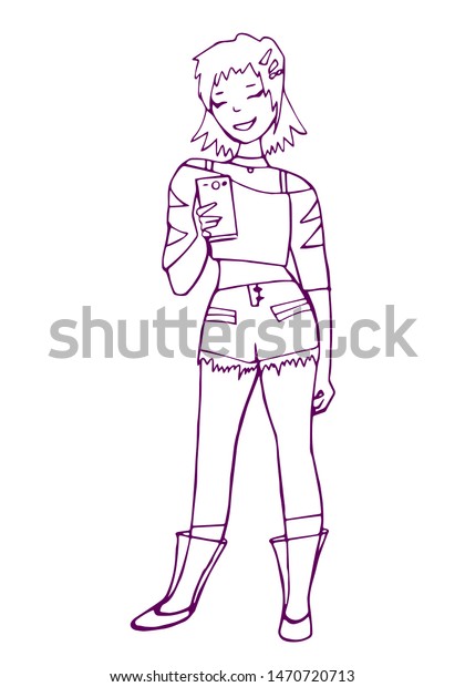 Outline Drawing Girl Black White Image Stock Vector Royalty Free 1470720713