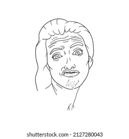 Outline drawing of a girl. Indignant face, folds of wrinkles, protruding lips