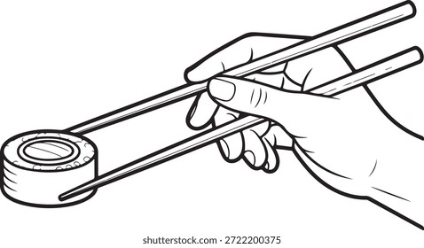 Desenho de Contorno de uma Mão Segurando um Rolo Maki