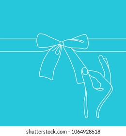 Outline drawing of hand unbinding ribbon bow